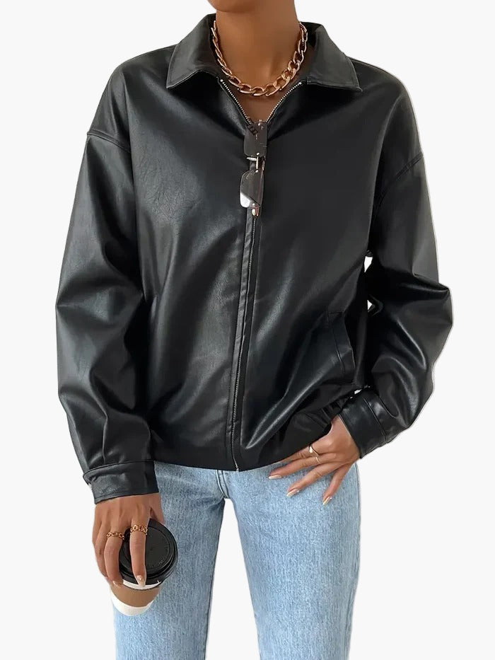Women’s Faux Leather Zip-Up Jacket
