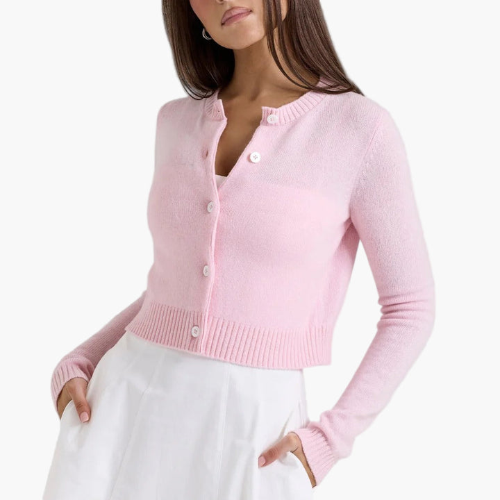 Women’s Cropped Knit Cardigan – Powder Pink Lightweight Layer