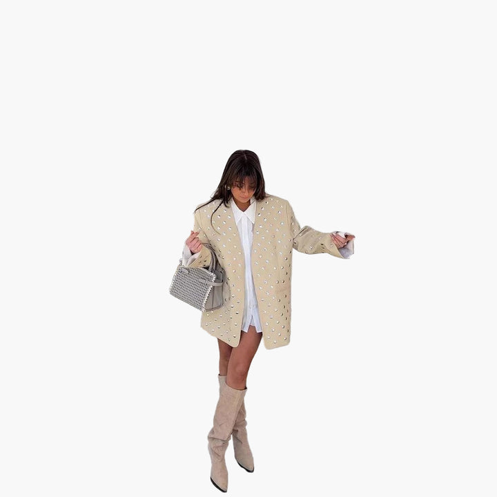Women’s Crystal Embellished Oversized Blazer – Statement Evening Jacket