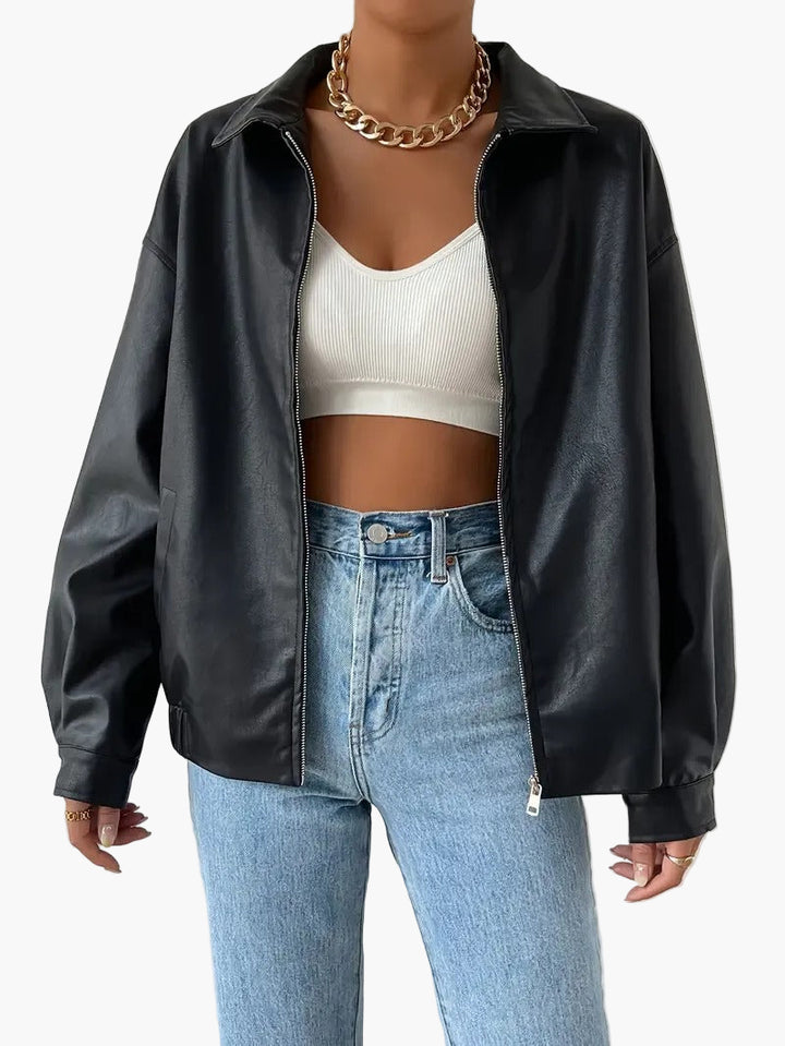 Women’s Faux Leather Zip-Up Jacket