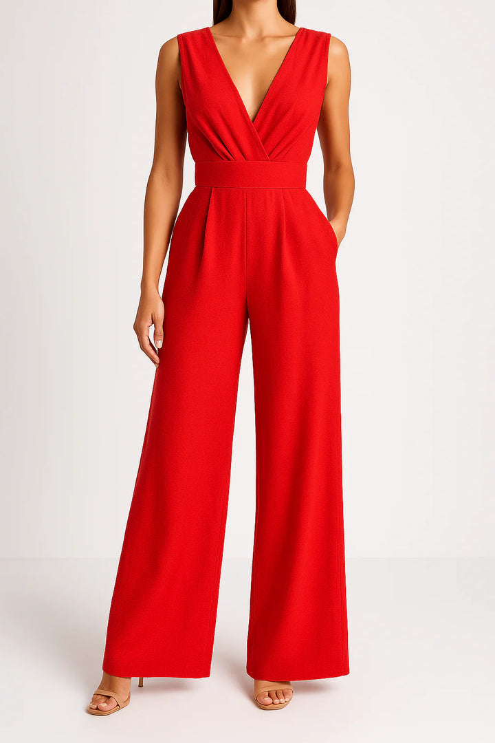 Women’s Sleeveless V-Neck Wide-Leg Jumpsuit