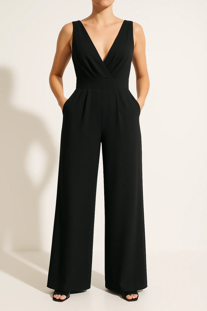 Women’s Sleeveless V-Neck Wide-Leg Jumpsuit