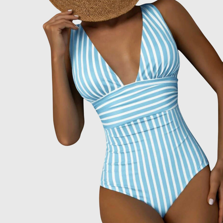 Women's Striped V-Neck One-Piece Swimsuit