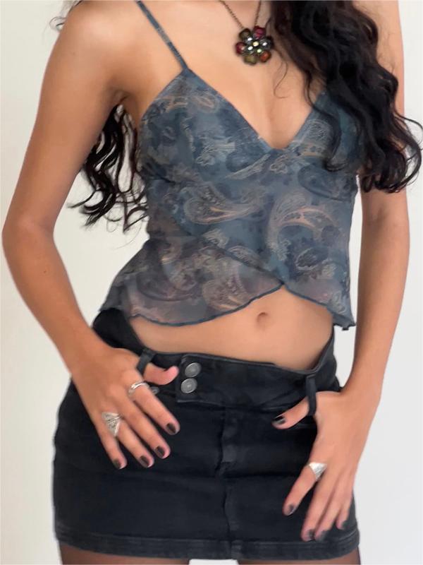 Women's Crisscross Mesh Crop Cami Top