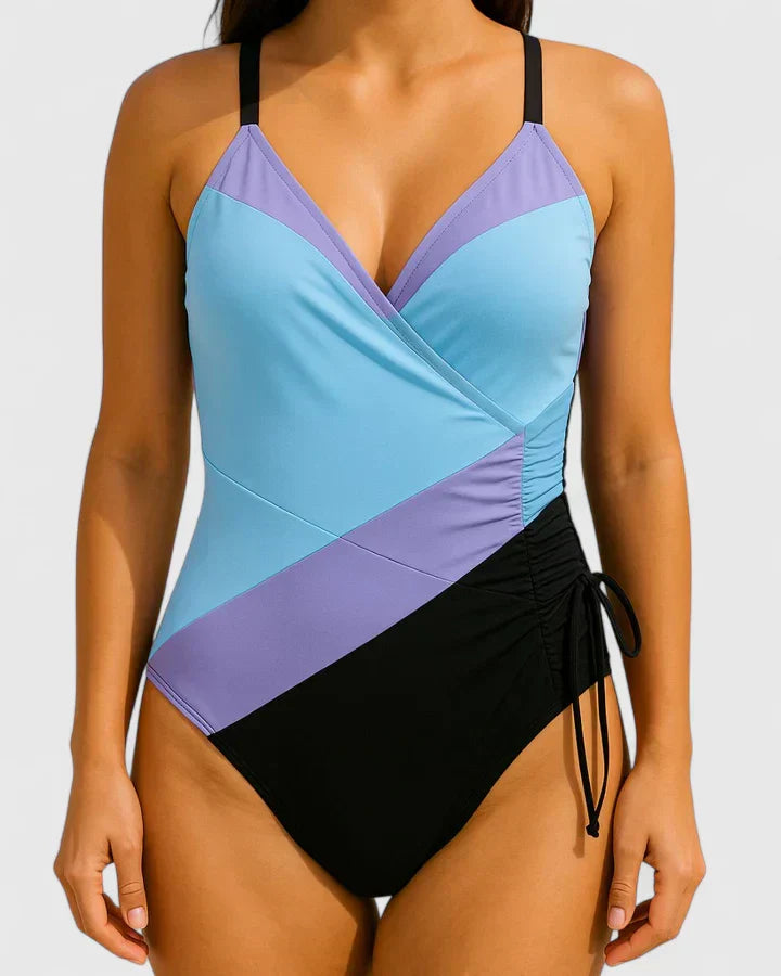 Women's Striped Wrap-Front One-Piece Swimsuit
