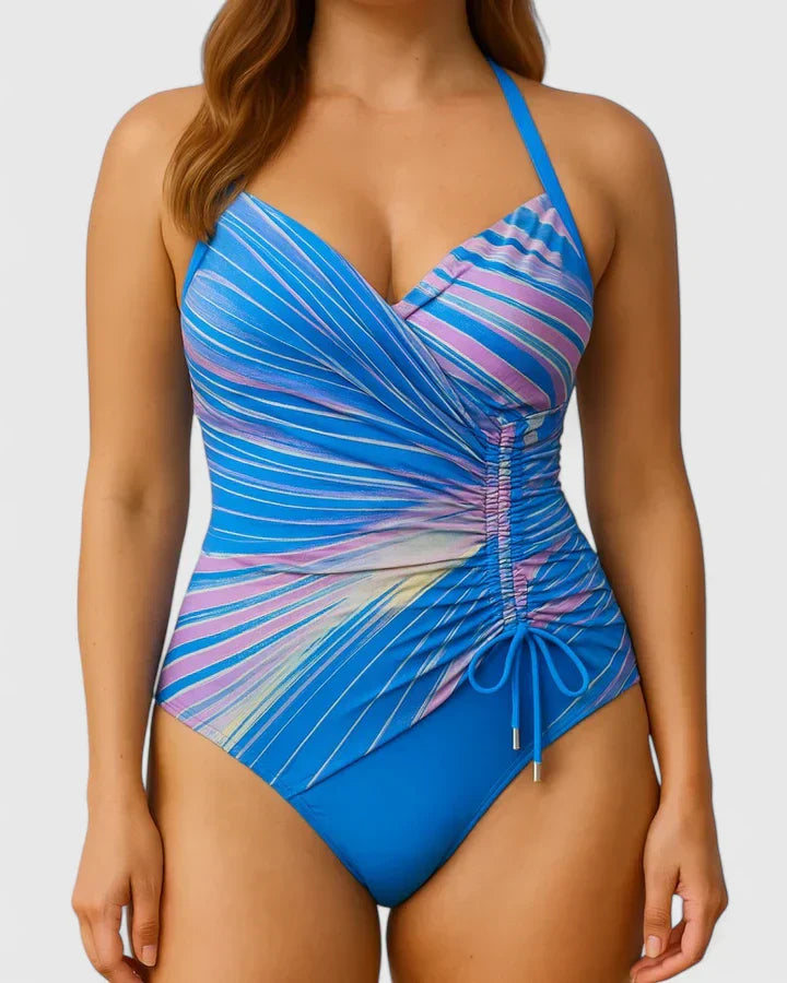 Women's Striped Wrap-Front One-Piece Swimsuit