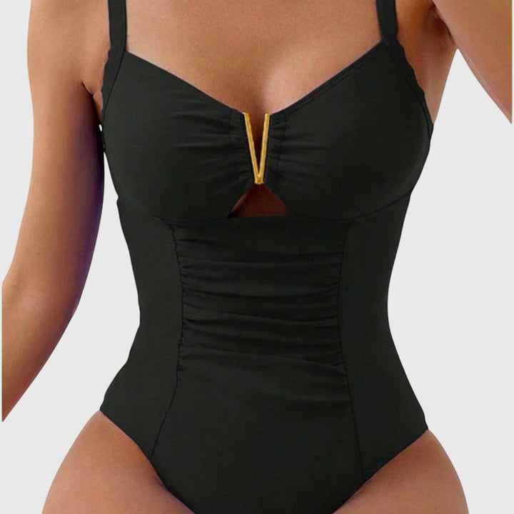 Women's Ruched V-Neck One-Piece Swimsuit
