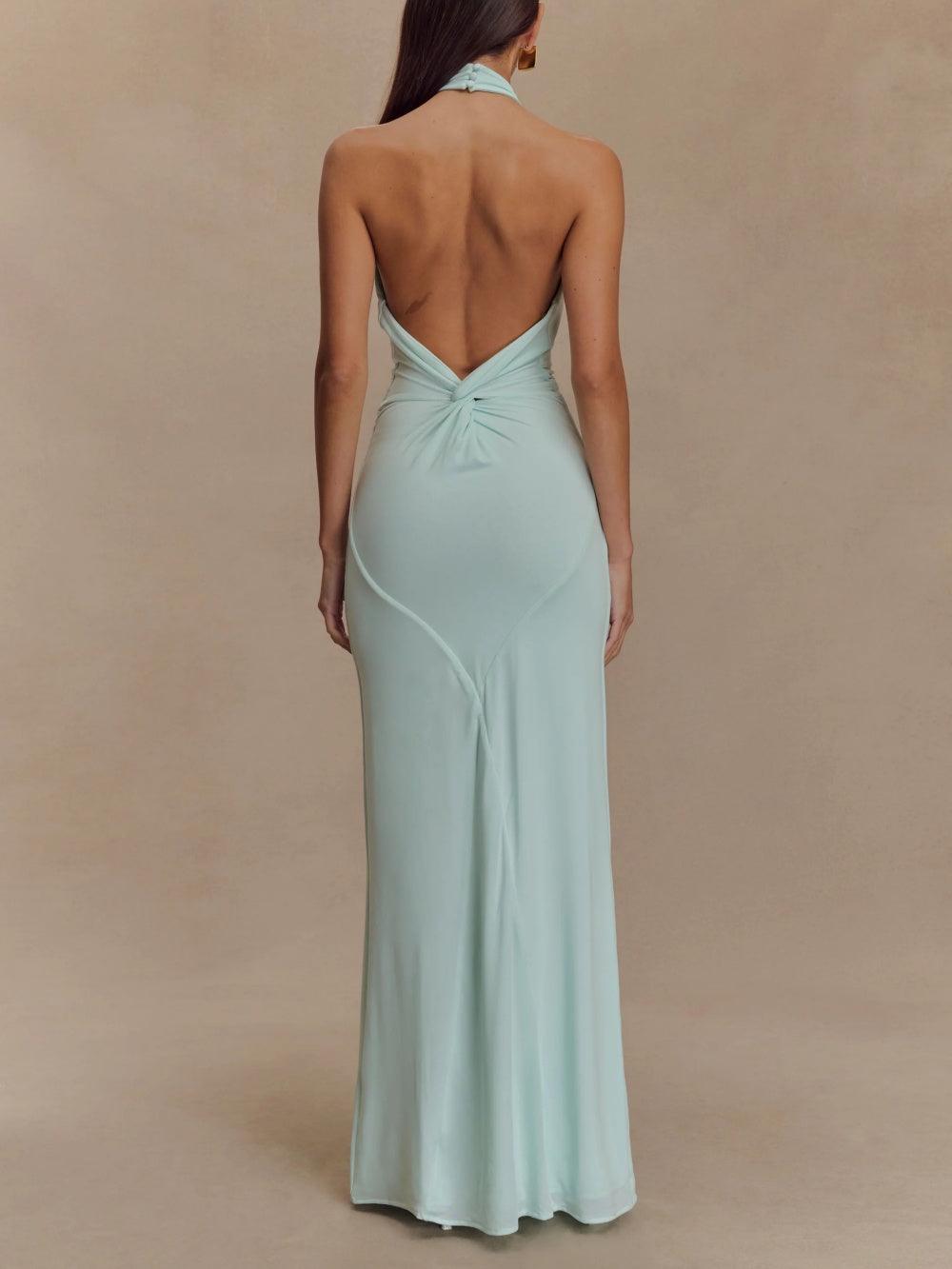 Women’s Halter Neck Maxi Dress - Ruched Waist Formal Evening Gown