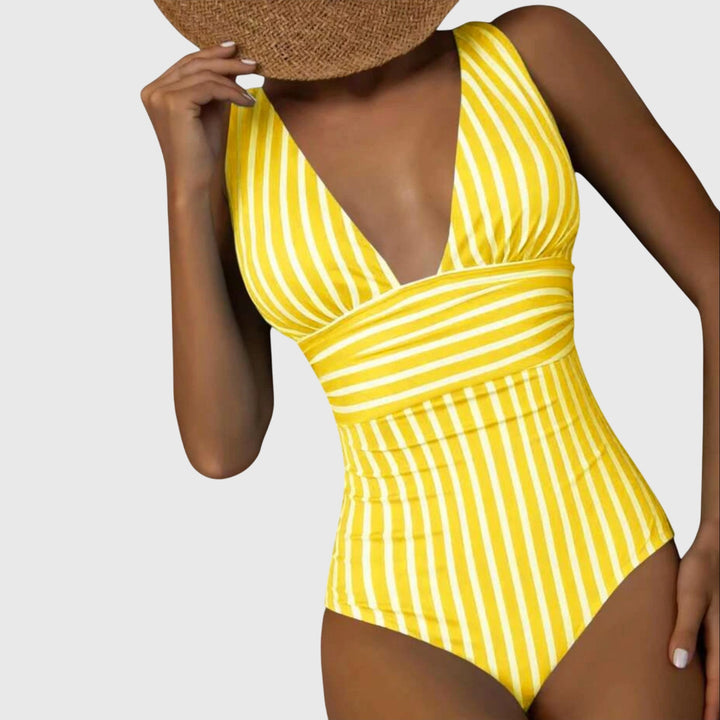 Women's Striped V-Neck One-Piece Swimsuit