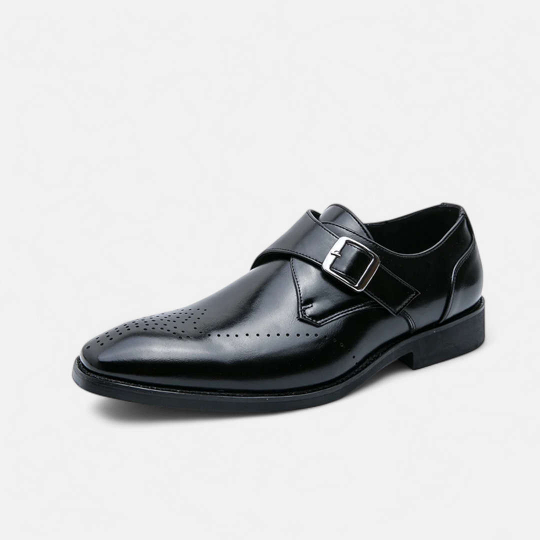 Men’s Monk Strap Dress Shoes - Single Buckle Brogue Detail Formal Loafers