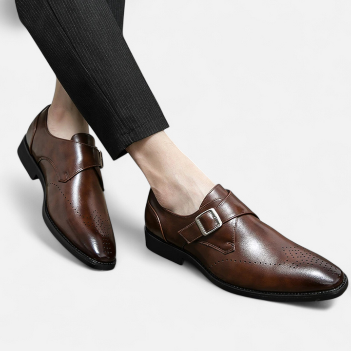 Men’s Monk Strap Dress Shoes - Single Buckle Brogue Detail Formal Loafers