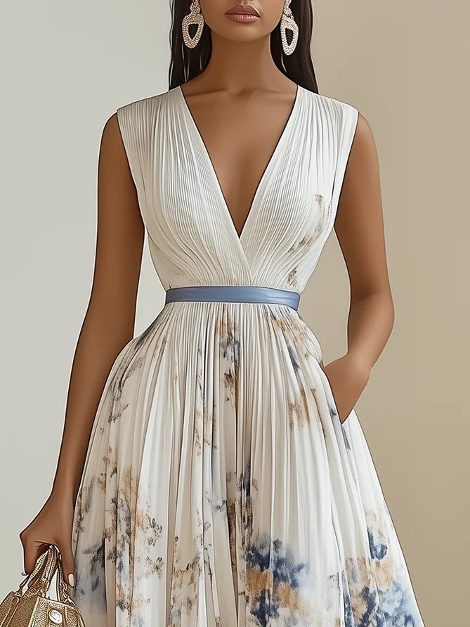 Women’s Brushstroke Pleated Midi Dress