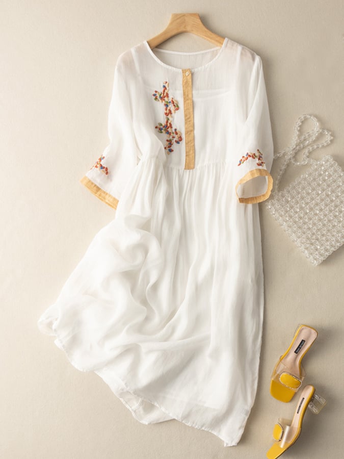 Women's Summer Embroidered Ethnic-Style Midi Dress