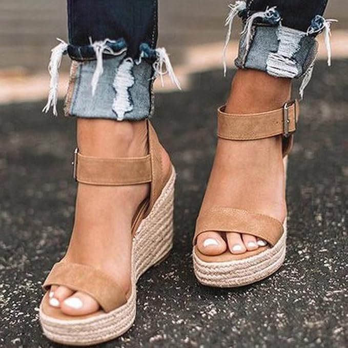 Women's Espadrille Wedge Sandals with Ankle Strap