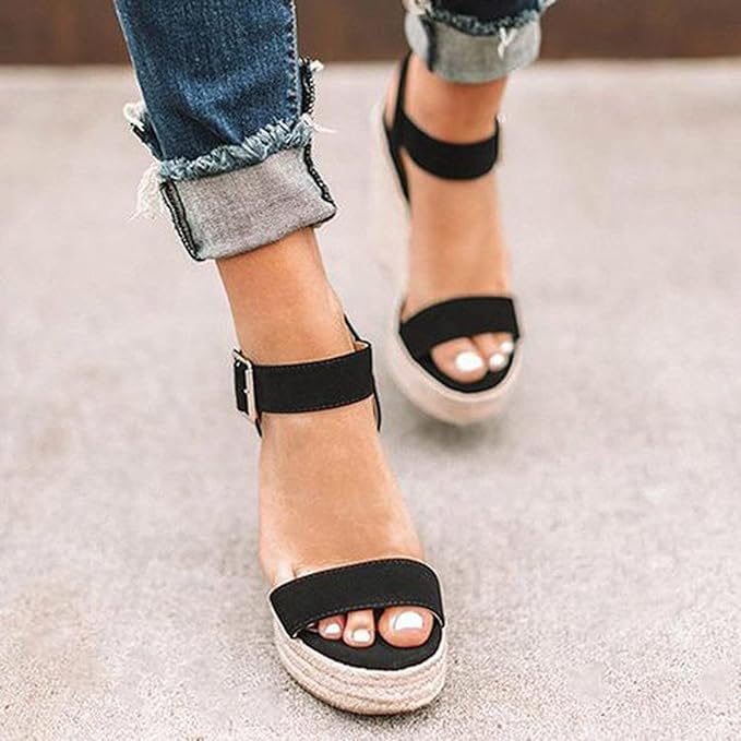 Women's Espadrille Wedge Sandals with Ankle Strap