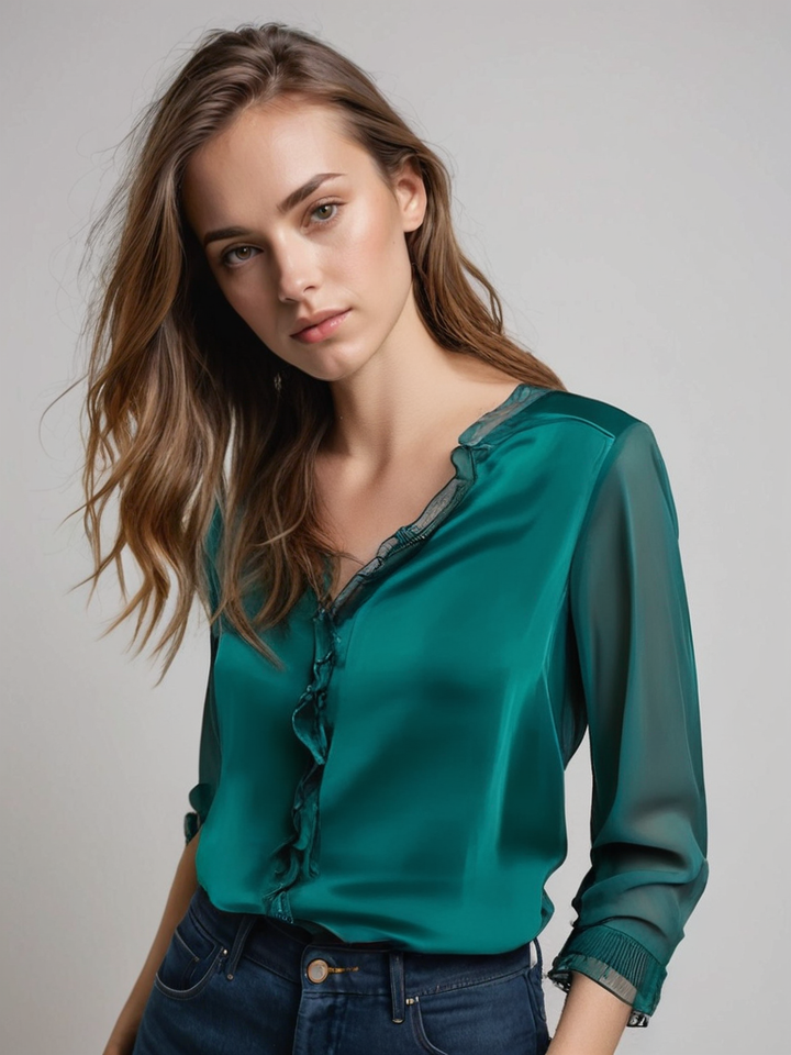 Women's Elegant Long-Sleeve Ruffle Blouse