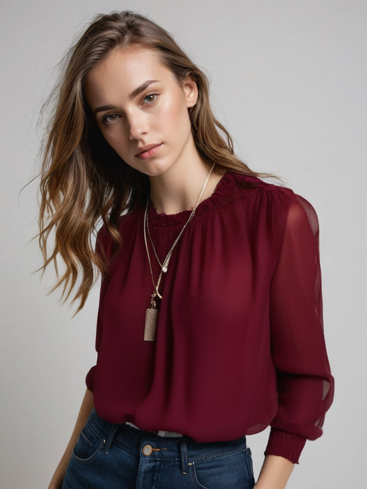 Women's Elegant Long-Sleeve Ruffle Blouse