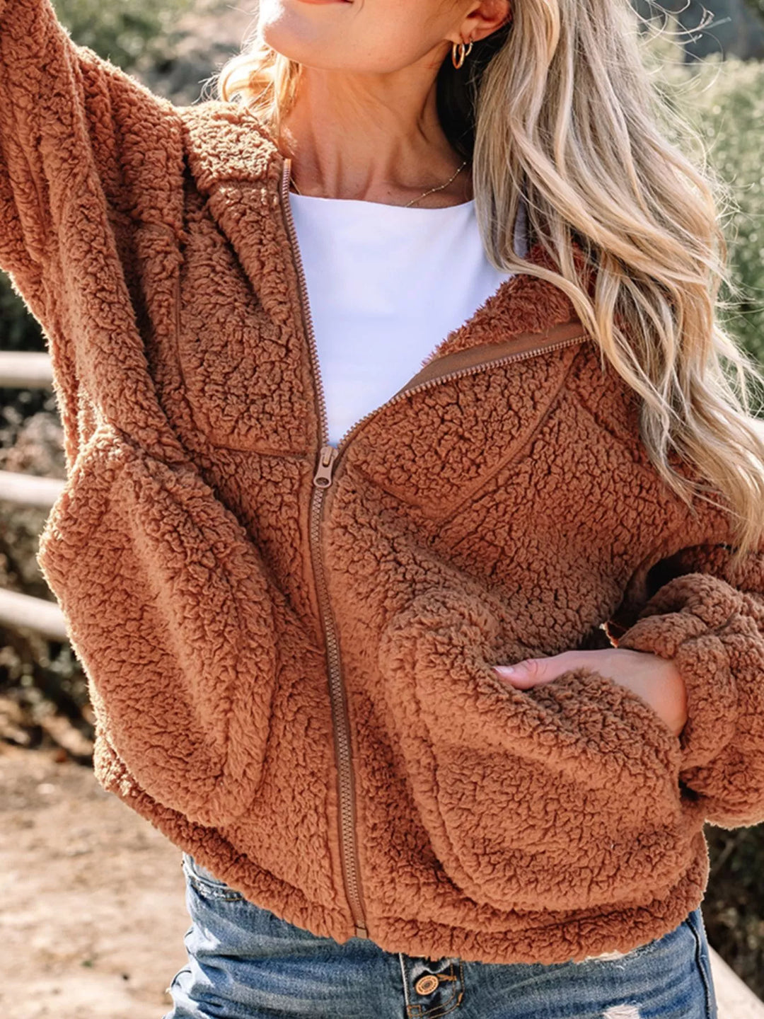 Marjorie Women’s Relaxed-Fit Zip-Up Teddy Jacket