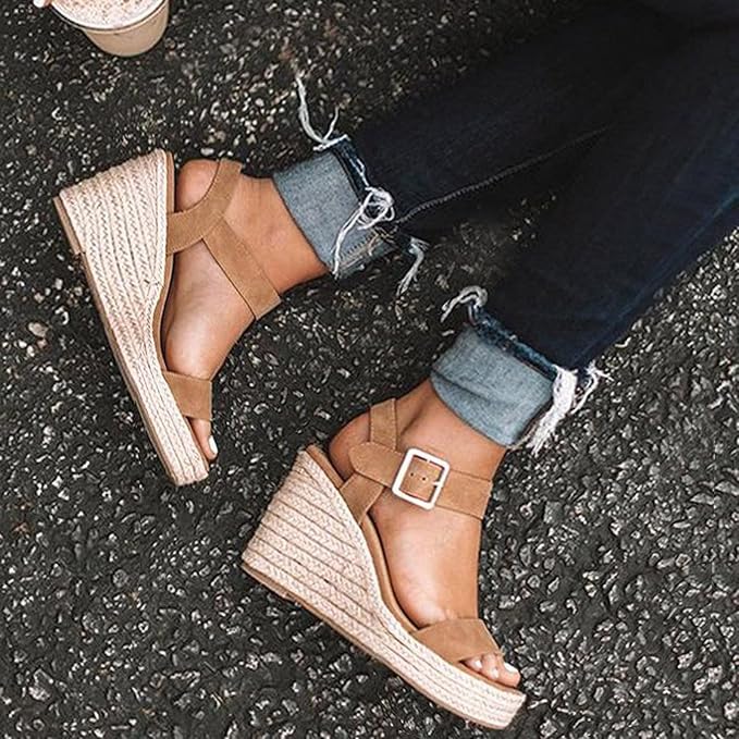 Women's Espadrille Wedge Sandals with Ankle Strap