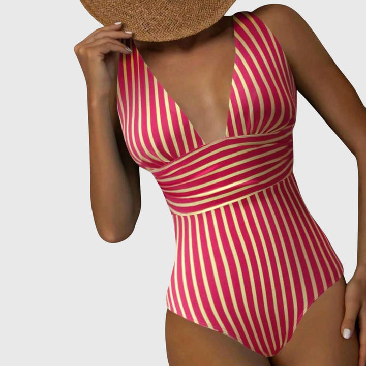 Women's Striped V-Neck One-Piece Swimsuit