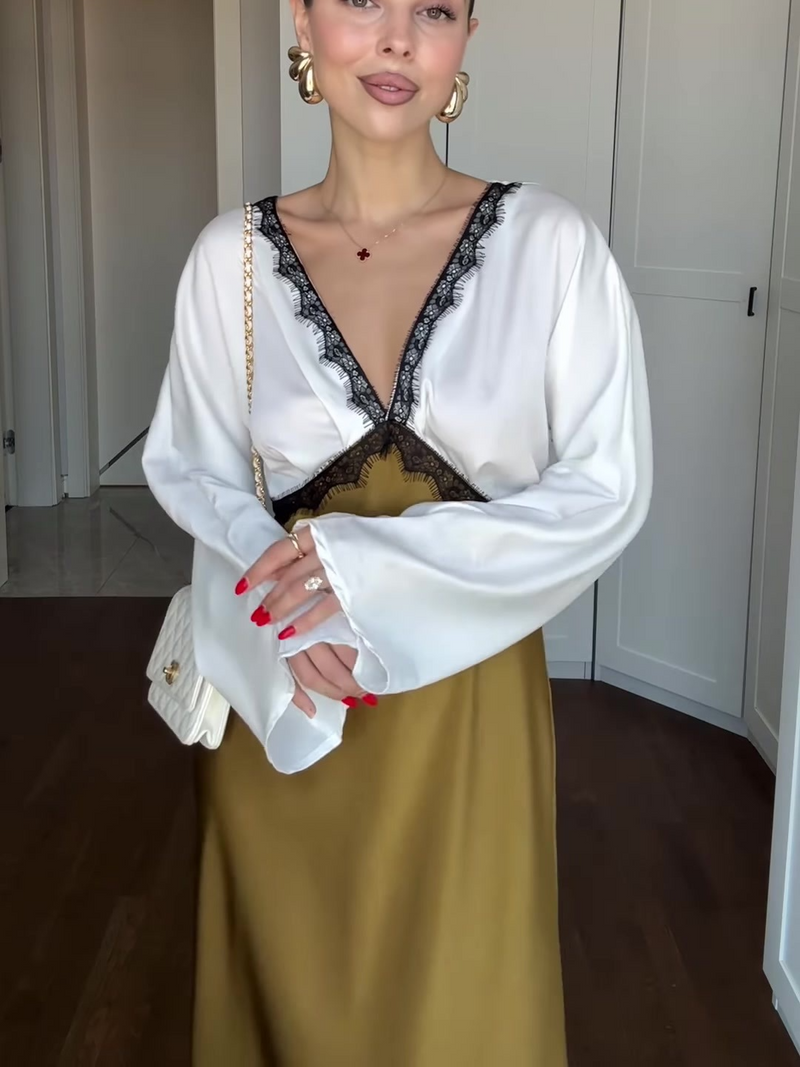 Women’s Celeste Lace-Trim Satin Midi Dress