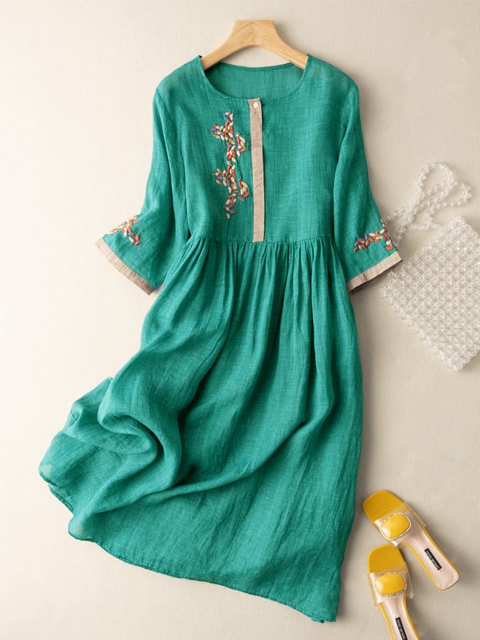 Women's Summer Embroidered Ethnic-Style Midi Dress