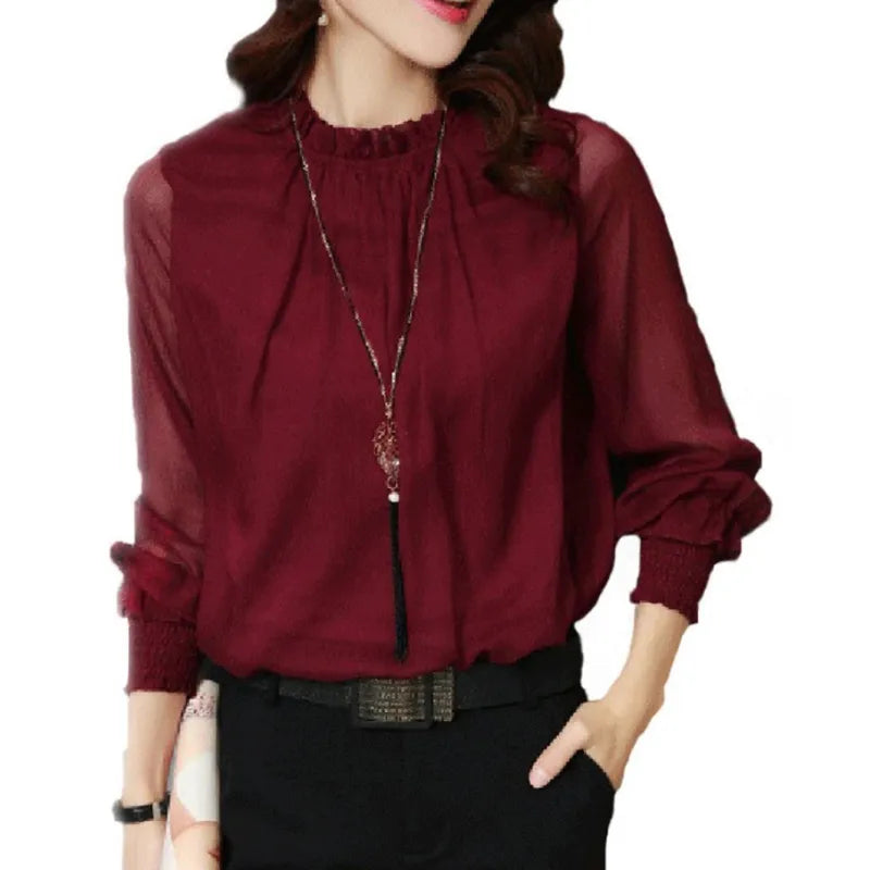 Women's Elegant Long-Sleeve Ruffle Blouse