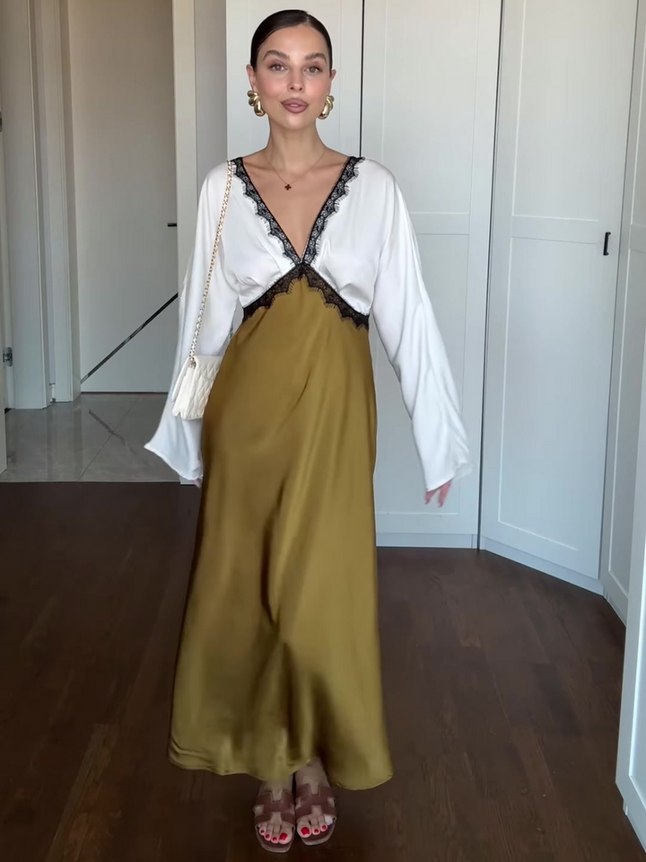 Women’s Celeste Lace-Trim Satin Midi Dress