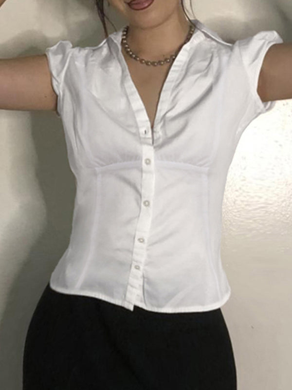 Women's Vintage Shirt -  V-Neck Short-Sleeve