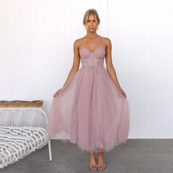 Women's Sleeveless Midi Tulle Dress