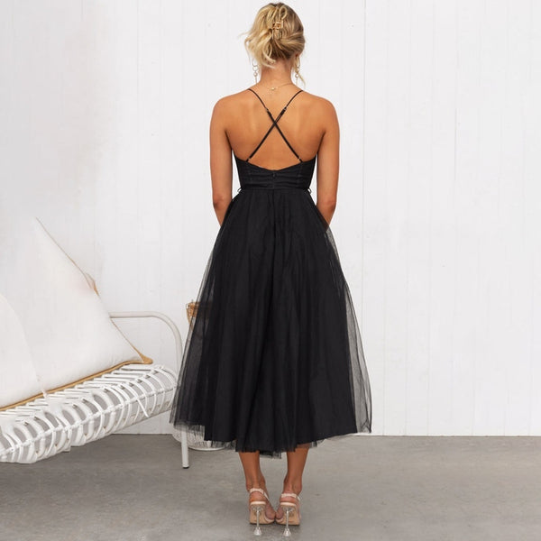 Women's Sleeveless Midi Tulle Dress