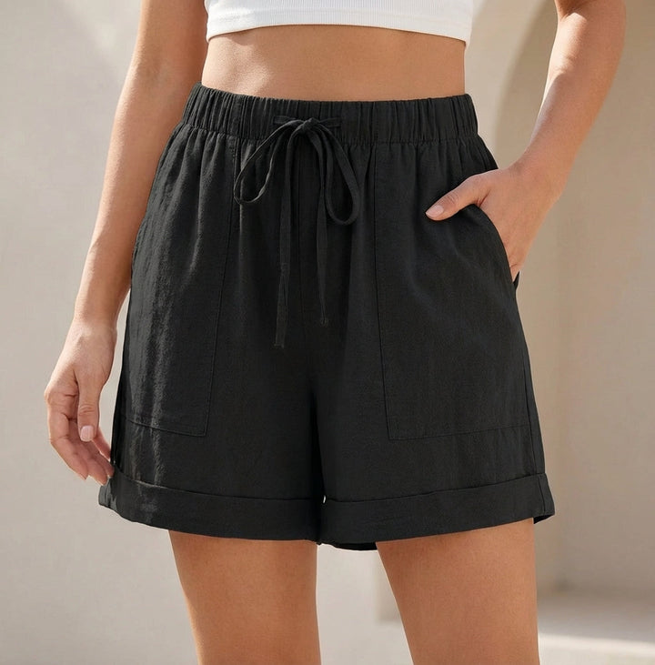 Women's Relaxed Drawstring Shorts With Cuffed Hem and Pockets