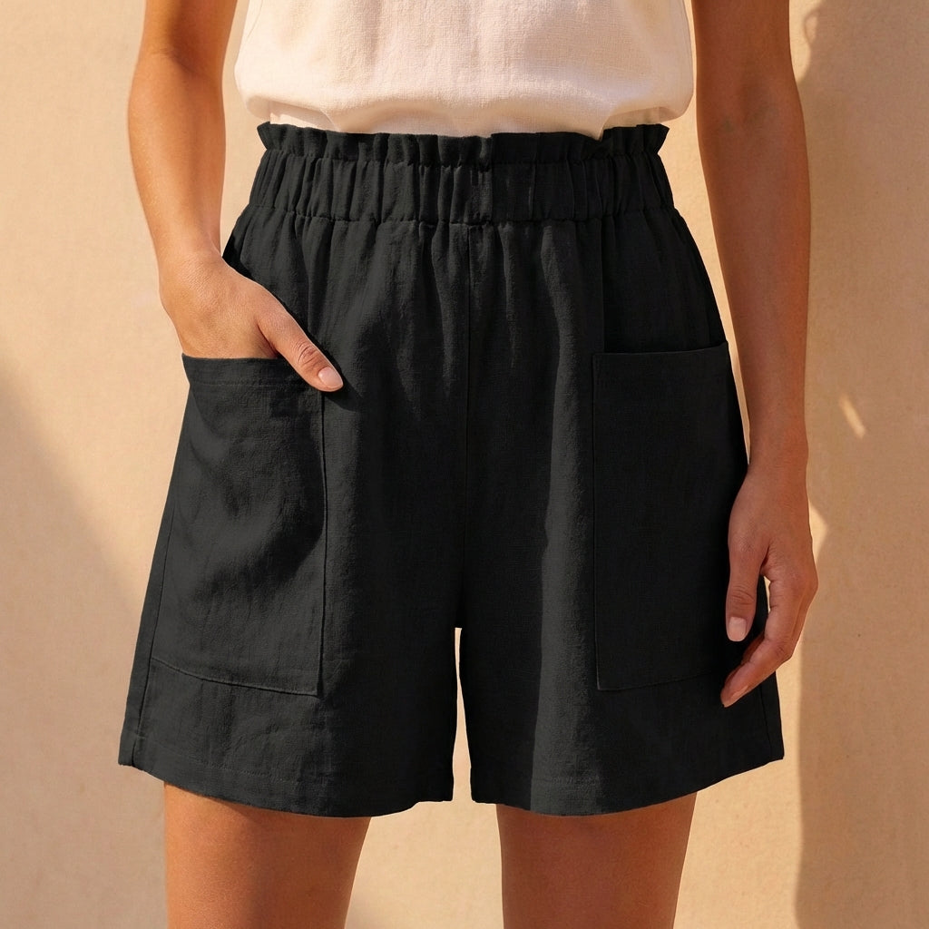 Women's Relaxed Paperbag Waist Shorts With Patch Pockets for Casual Daywear
