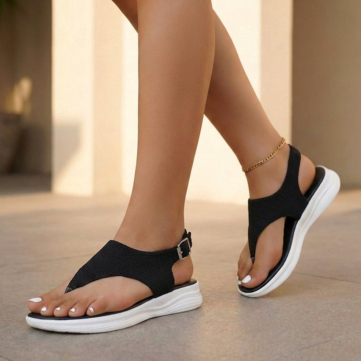 Women's Knit Slingback Platform Sport Sandals With Adjustable Buckle