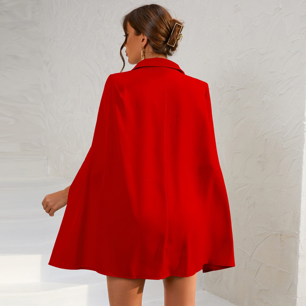Women's Cape-Style Blazer Mini Dress With Gold Buttons