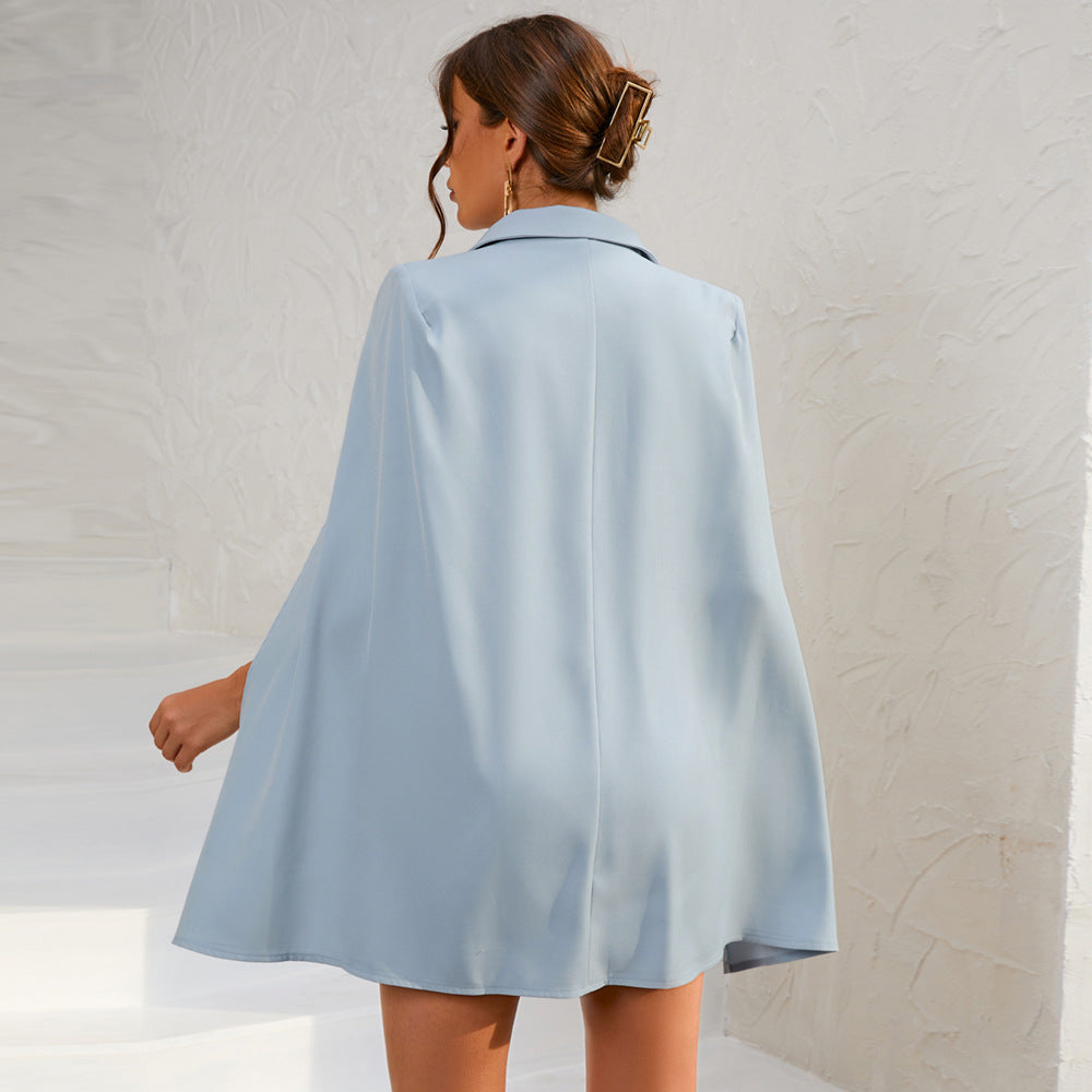 Women's Cape-Style Blazer Mini Dress With Gold Buttons