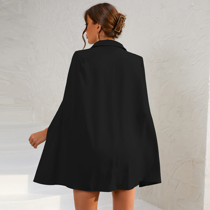 Women's Cape-Style Blazer Mini Dress With Gold Buttons