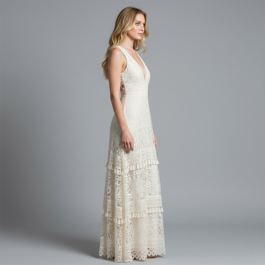 Women's Lace V-Neck Maxi Dress