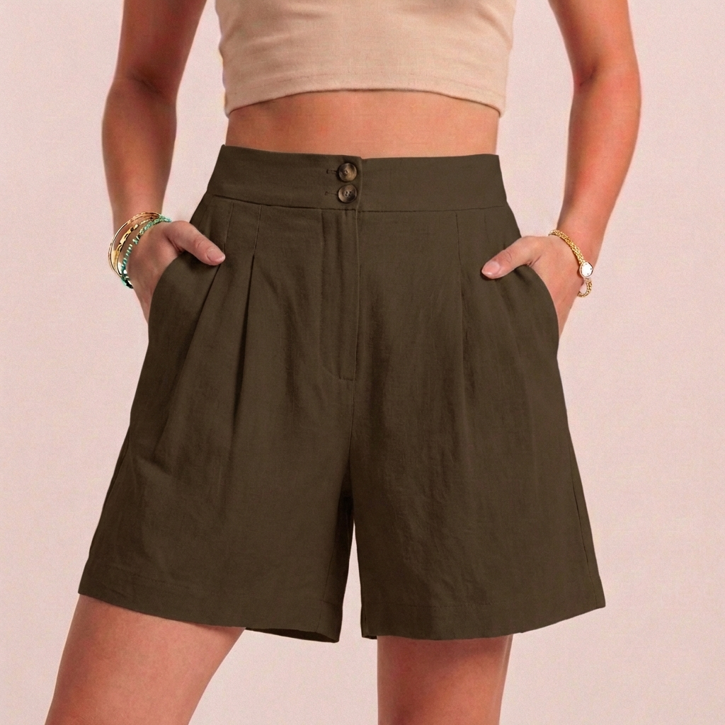 Women's Relaxed Paperbag Waist Shorts With Tailored Side Pockets