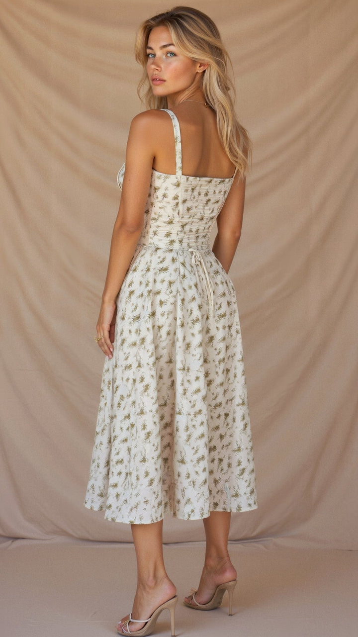 Women's Corset Midi Dress With Flowing Skirt