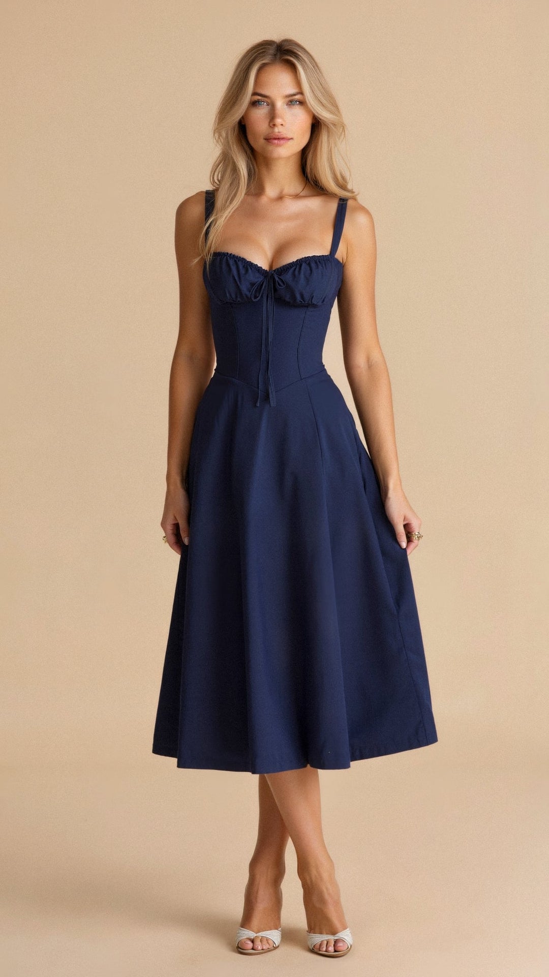 Women's Corset Midi Dress With Flowing Skirt