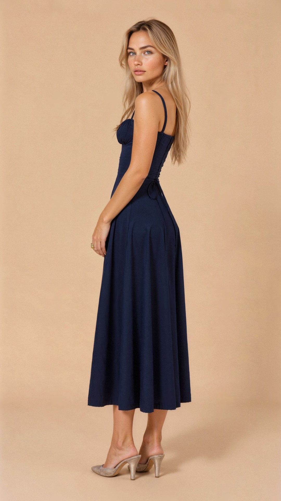 Women's Corset Midi Dress With Flowing Skirt