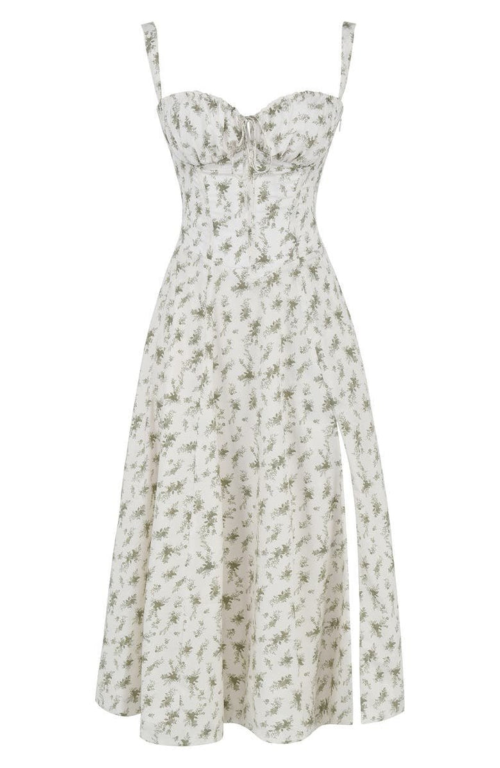 Women's Corset Midi Dress With Flowing Skirt