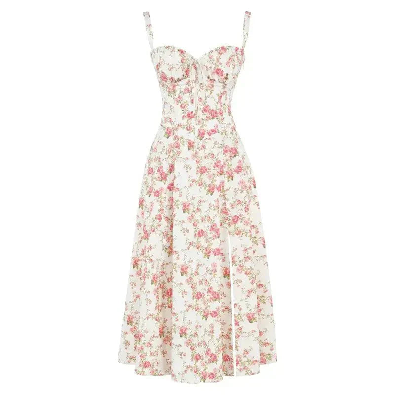 Women's Corset Midi Dress With Flowing Skirt