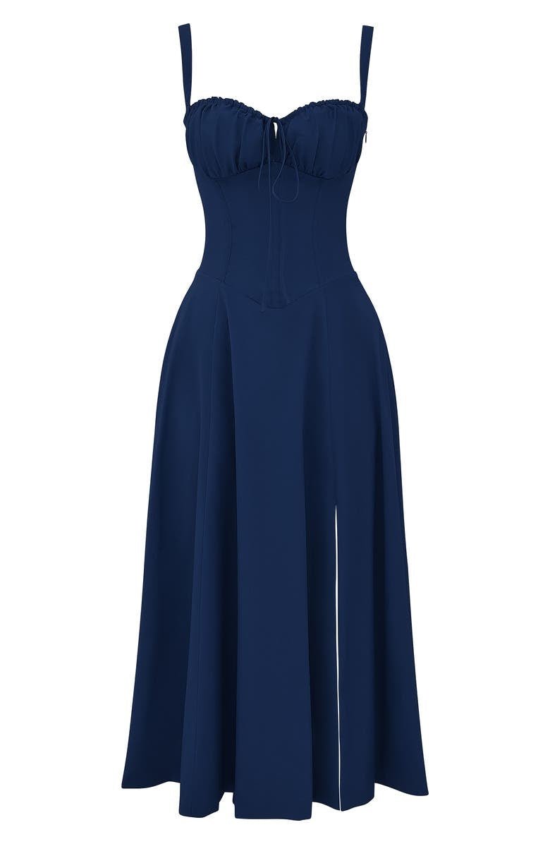 Women's Corset Midi Dress With Flowing Skirt
