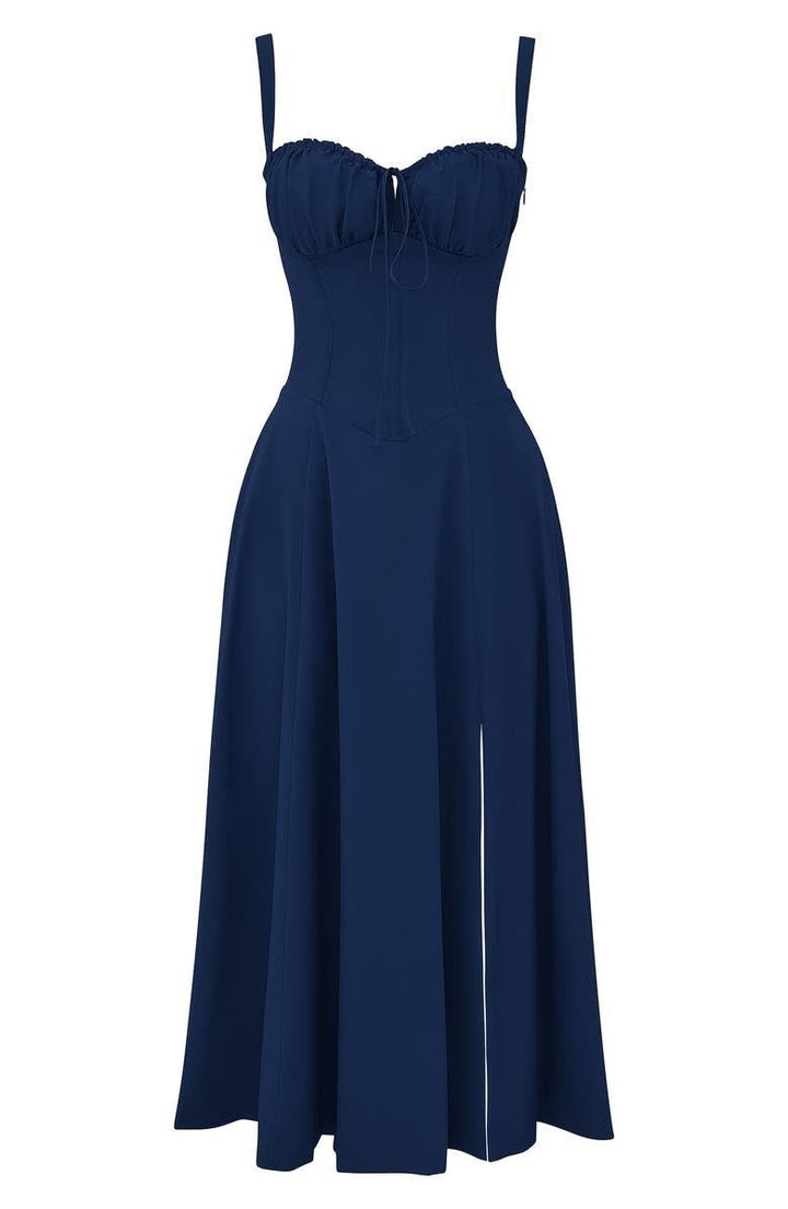 Women's Corset Midi Dress With Flowing Skirt