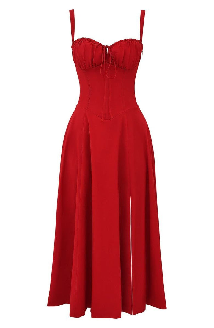Women's Corset Midi Dress With Flowing Skirt
