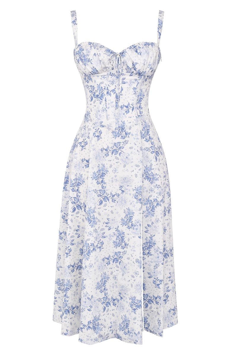 Women's Corset Midi Dress With Flowing Skirt