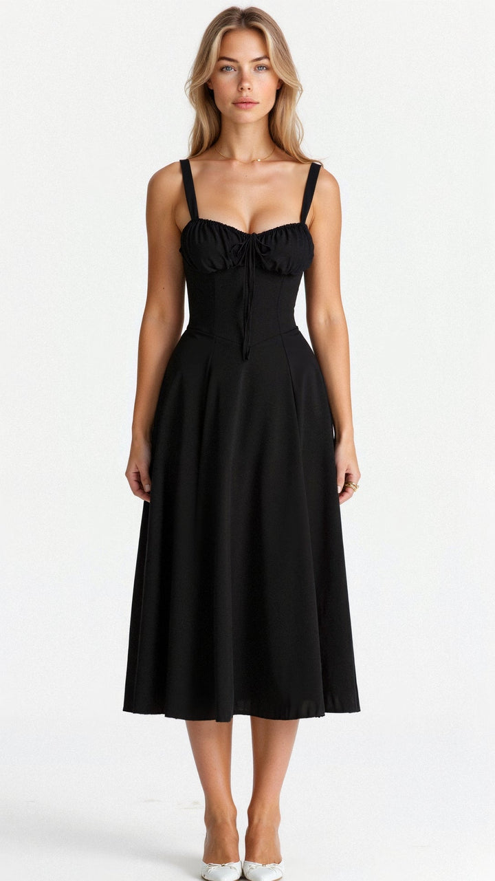 Women's Corset Midi Dress With Flowing Skirt