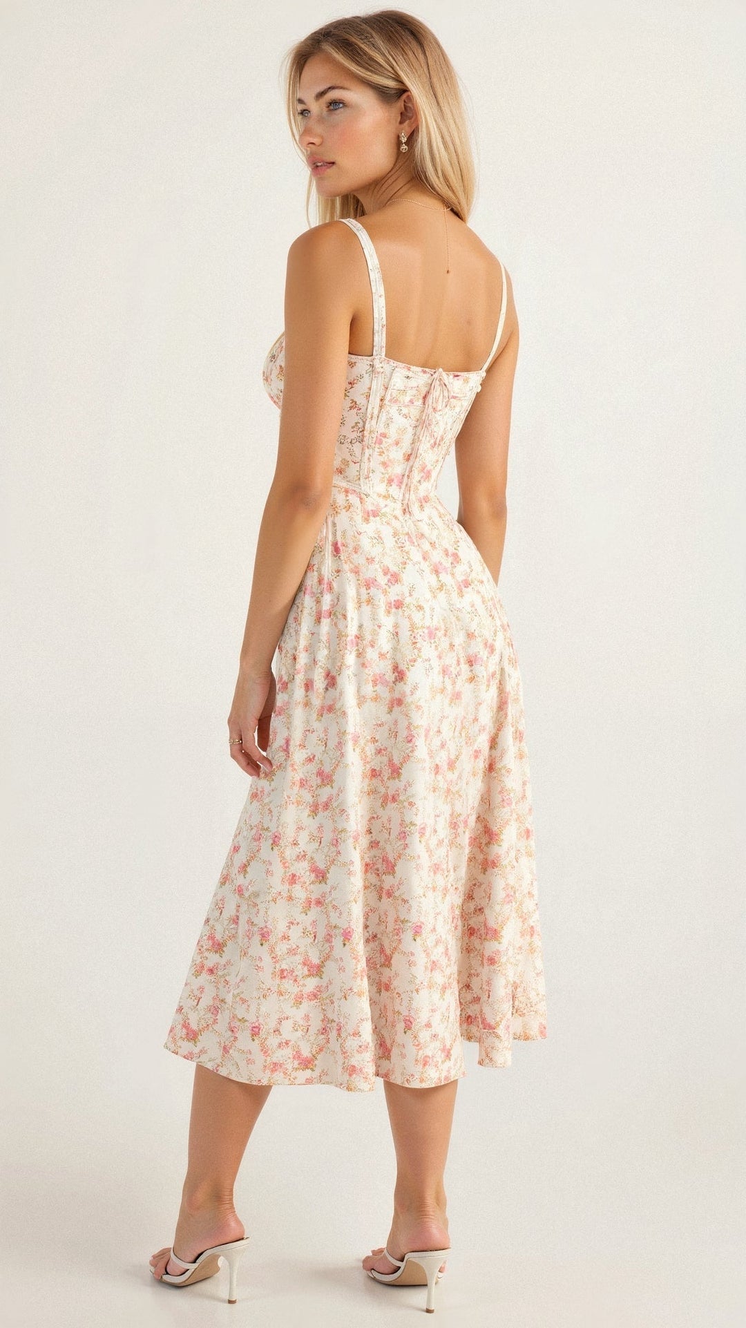 Women's Corset Midi Dress With Flowing Skirt